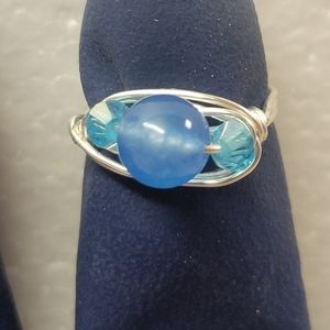 Silver and Blue Saffire Bicone Ring